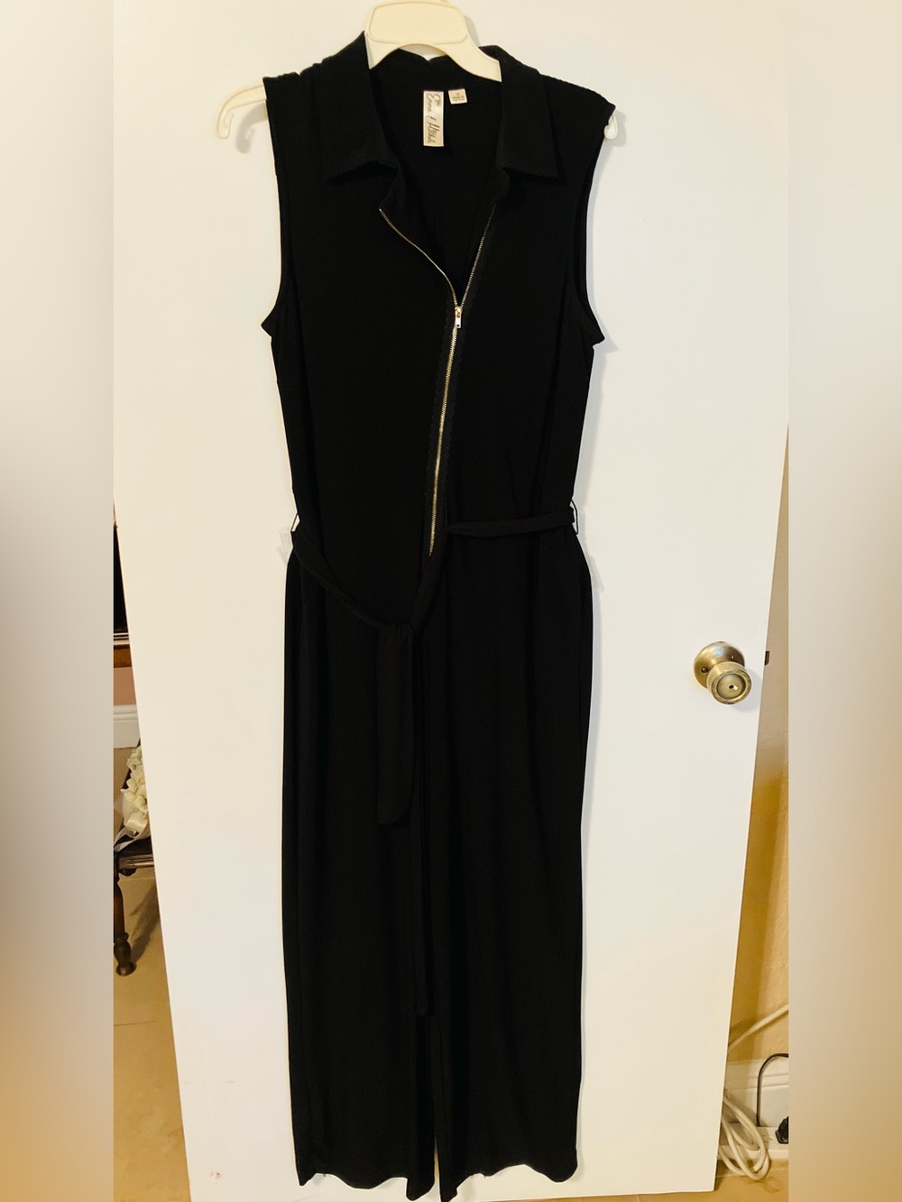 Moral of the Story Black Sleeveless Collared Zip Front Belted Jumpsuit 12
